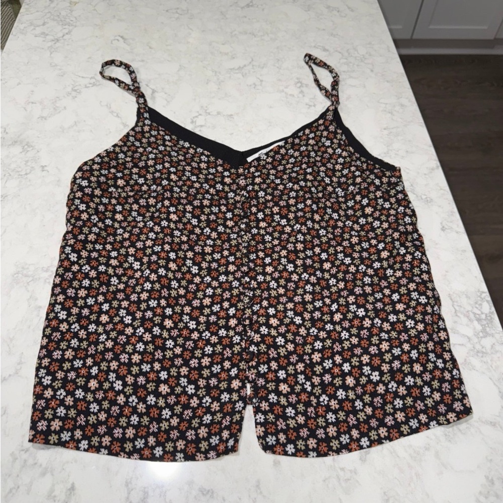 Madewell Black Floral Strap Top